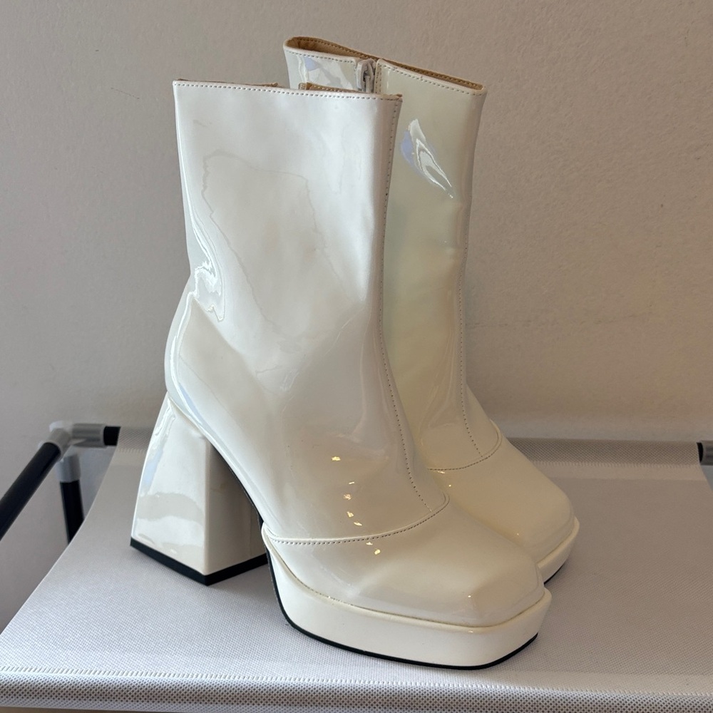 Elegant White Patent Leather Ankle Boots
